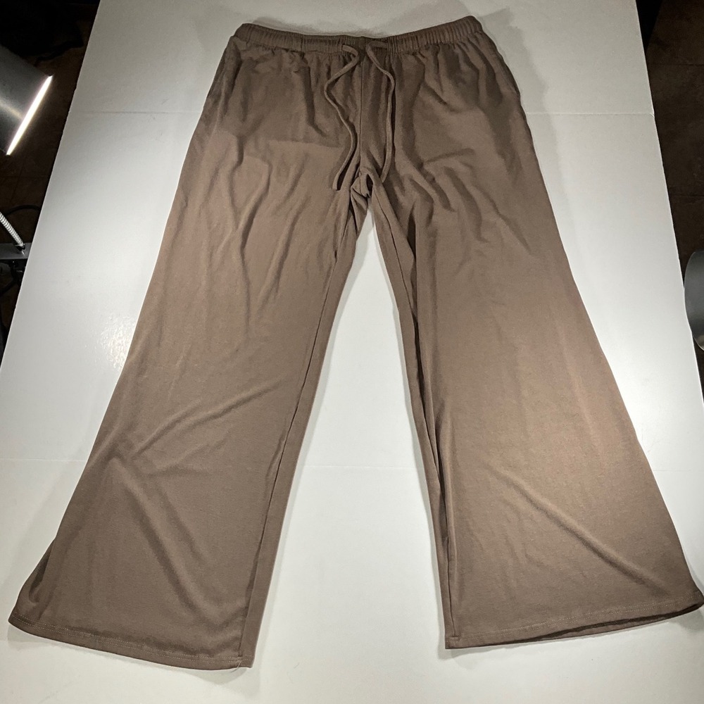Darong Brown Wide Leg Lounge Pants Drawstring Waist Rayon Spandex Large